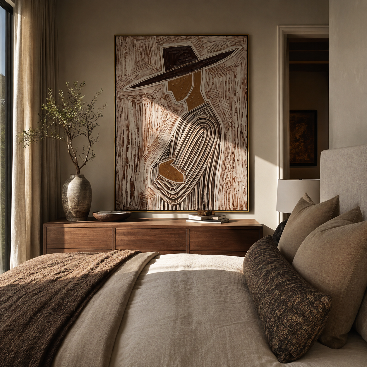 Brown Lines Walk Sideways displayed as a modern room focal point
