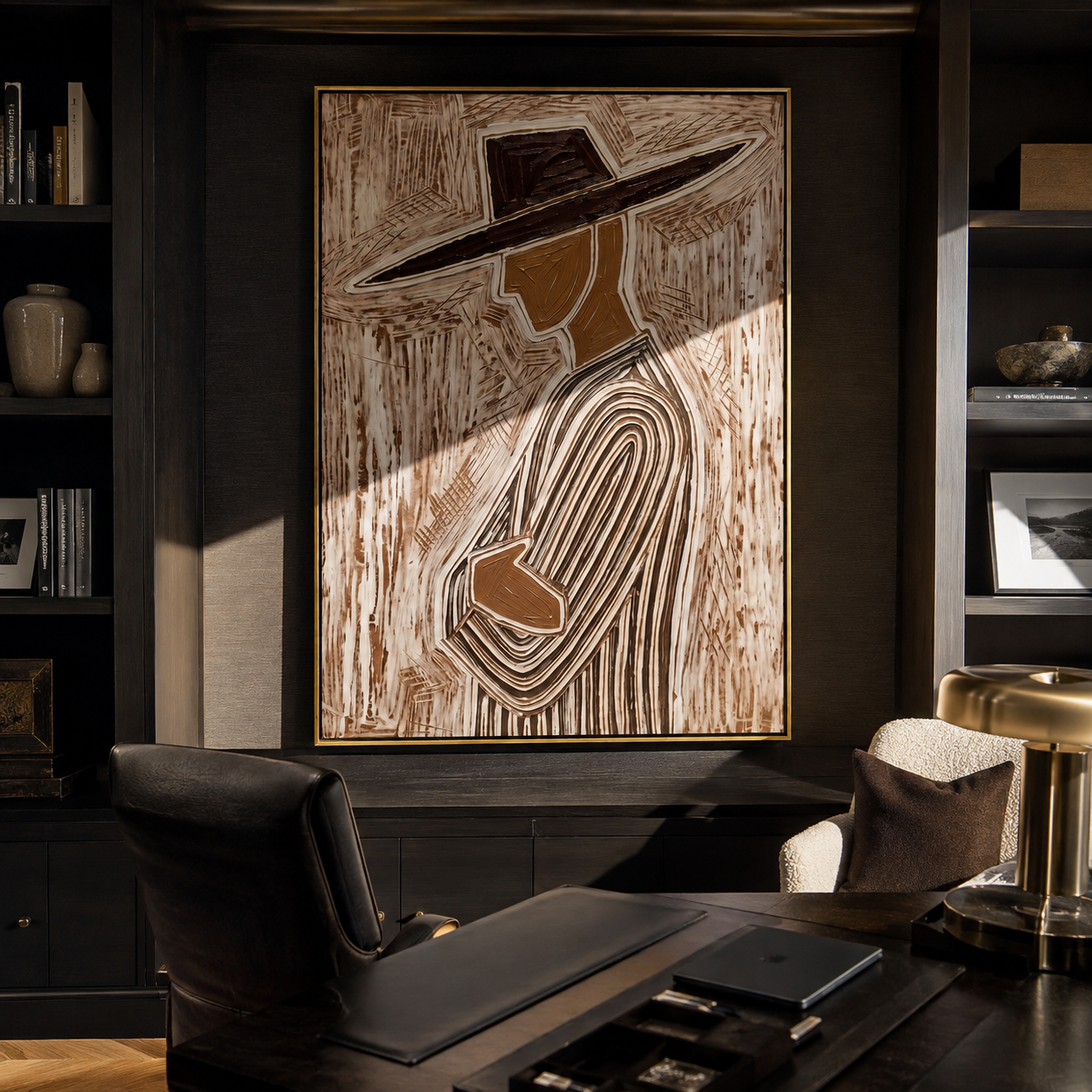 Brown Lines Walk Sideways styled in a layered residential interior