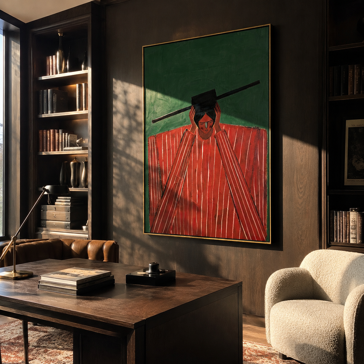 Red Shoulders Hold Forest presented above a contemporary console