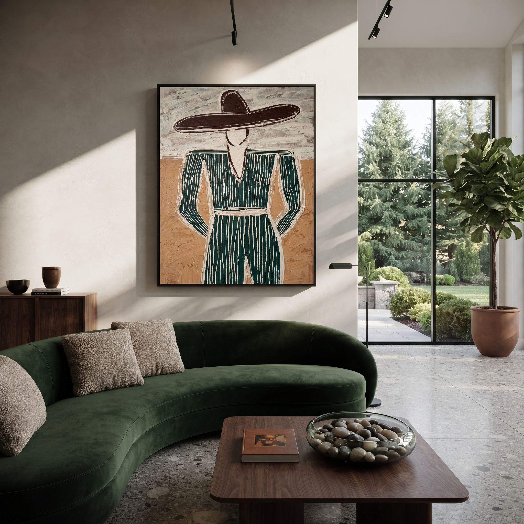 Green Pinstripes Face Sand presented above a contemporary console