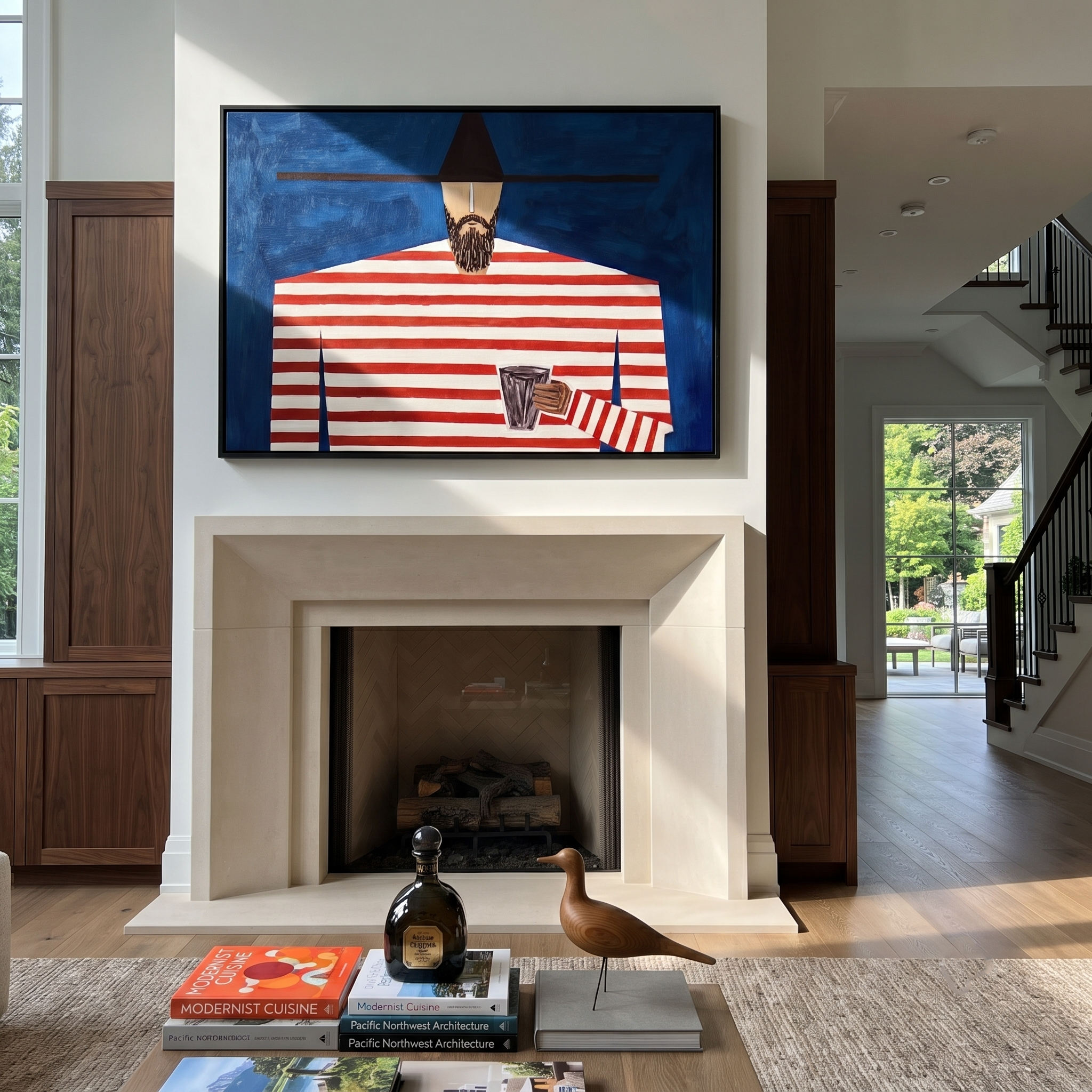 Red Waves Cross Blue displayed as a modern room focal point