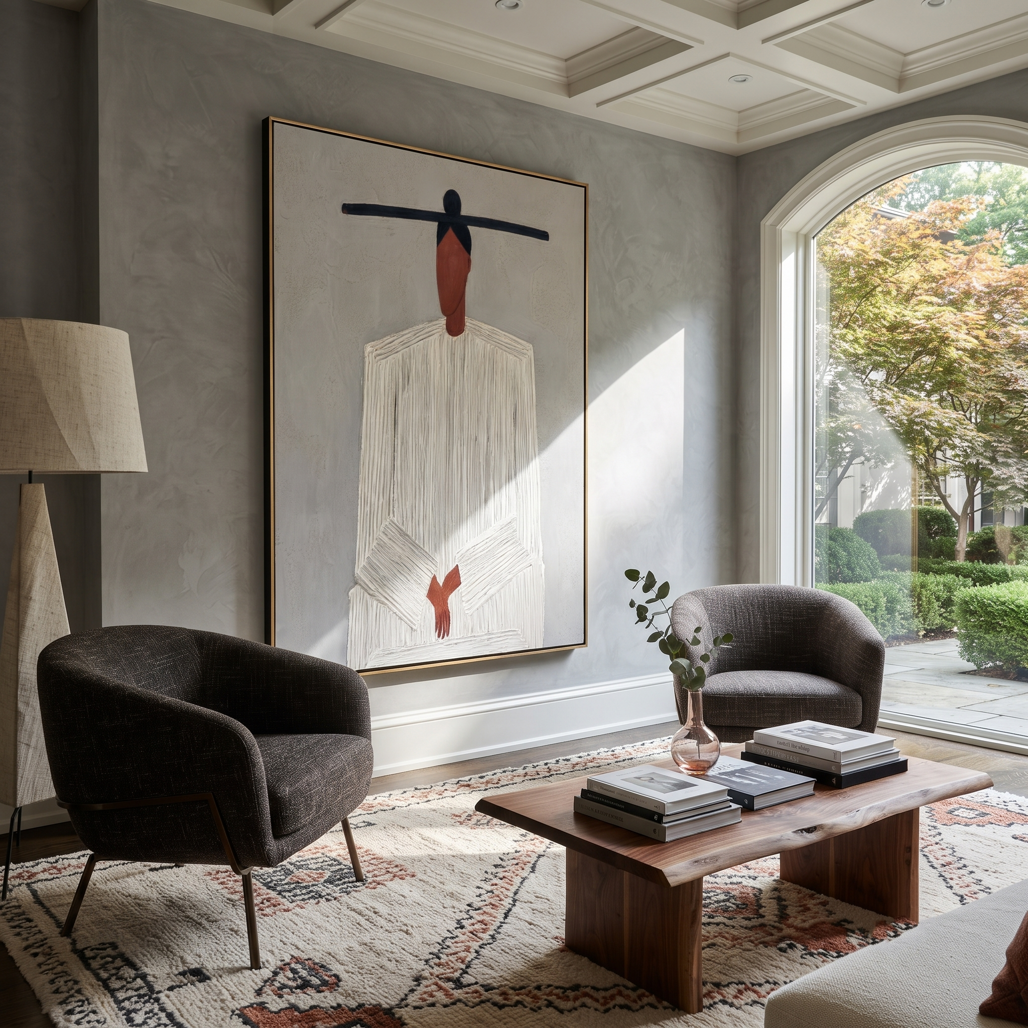 White Lines Gather Low displayed in a warm contemporary interior