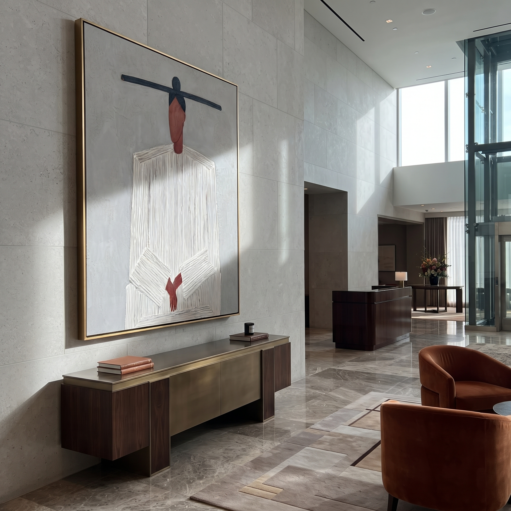 White Lines Gather Low presented above a contemporary console