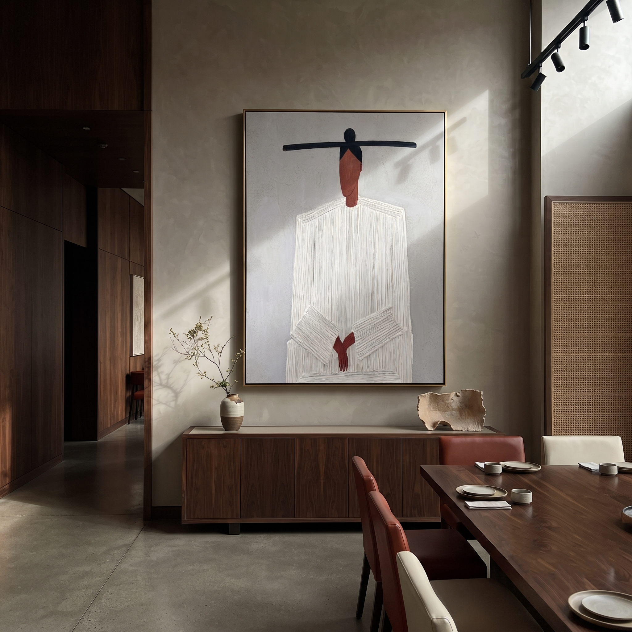 White Lines Gather Low displayed as a modern room focal point
