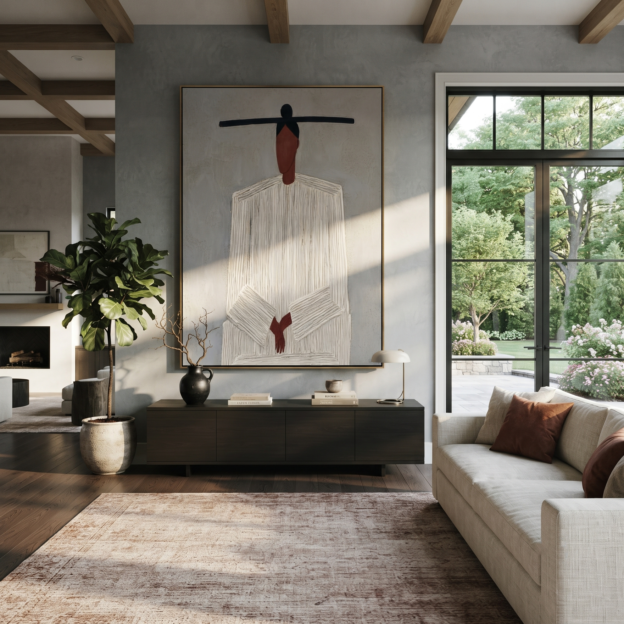 White Lines Gather Low styled in a layered residential interior