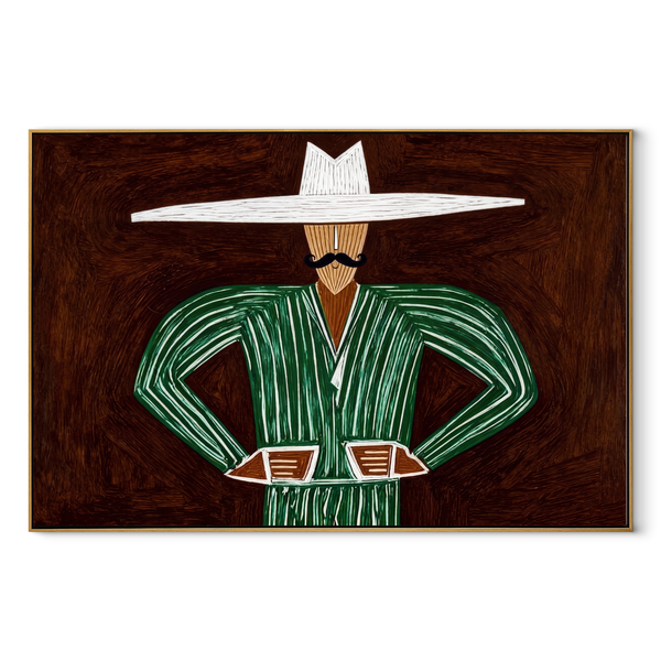 Green Angles Hold Umber – Green Hands on Hips Figure Painting | Mid-Century Modern Horizontal Wall Art
