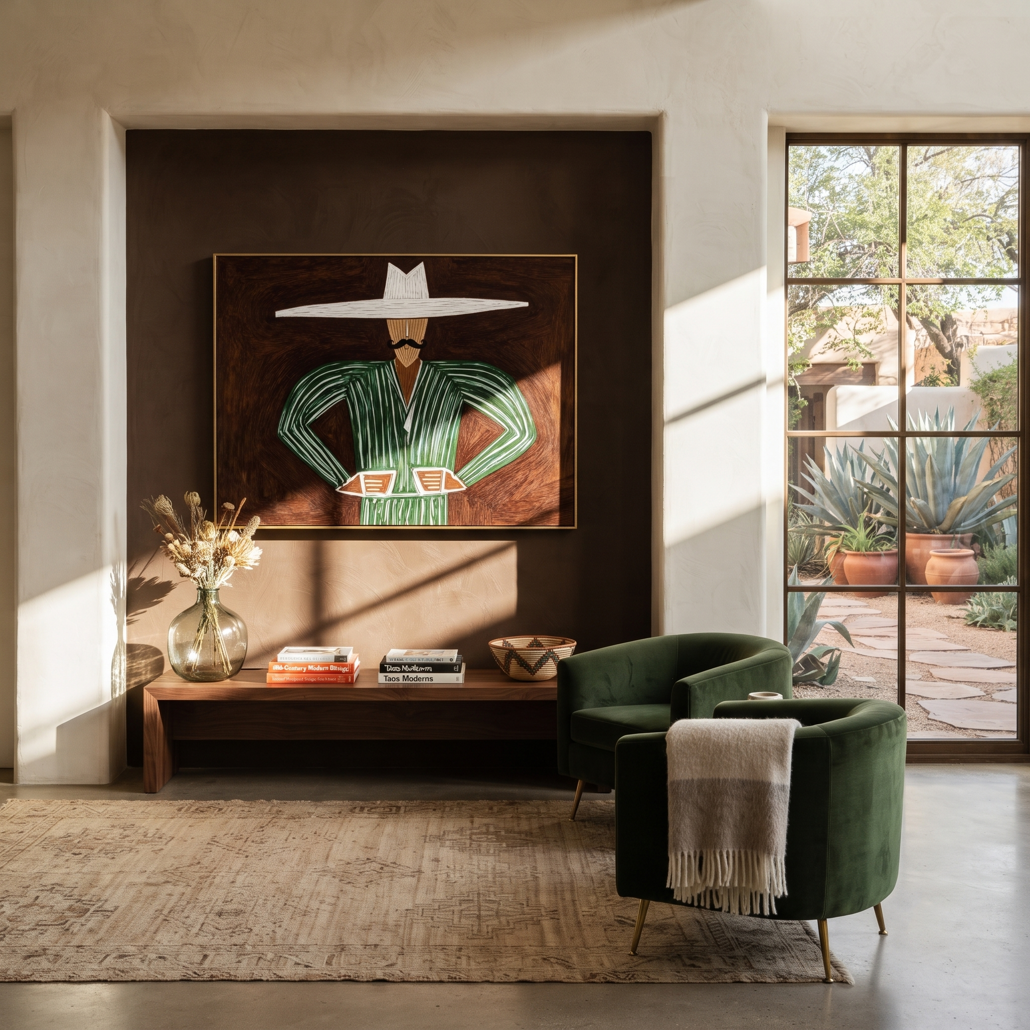 Green Angles Hold Umber styled with neutral modern furnishings