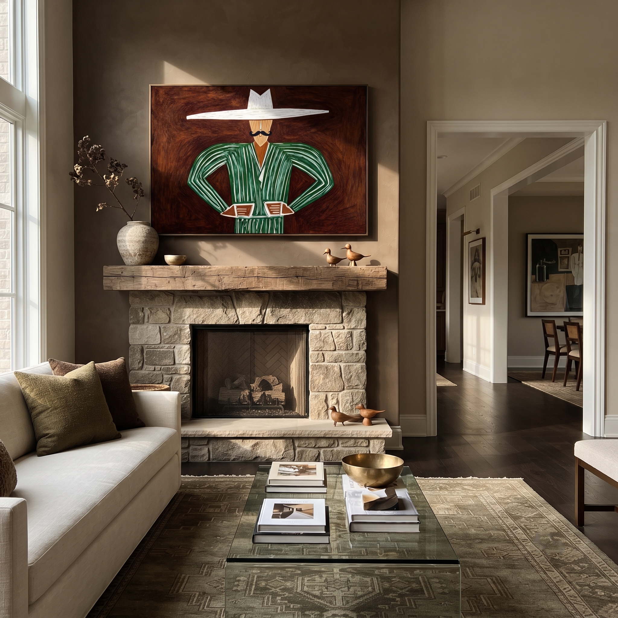 Green Angles Hold Umber presented above a contemporary console