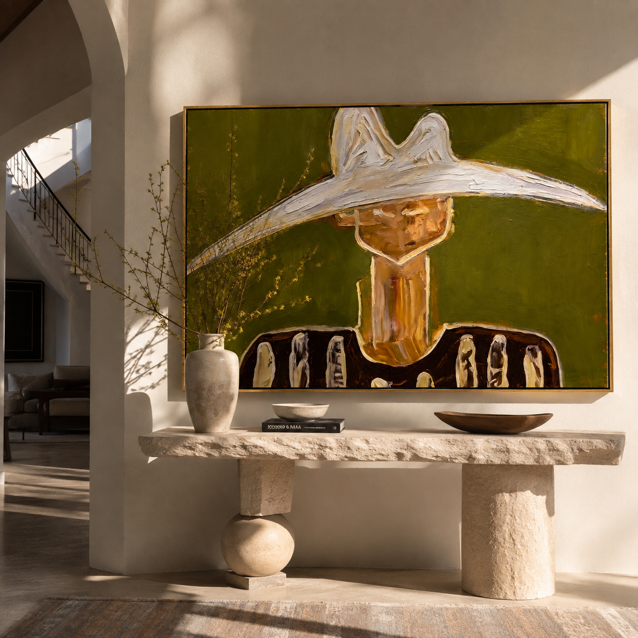 White Crown Meets Moss presented above a contemporary console
