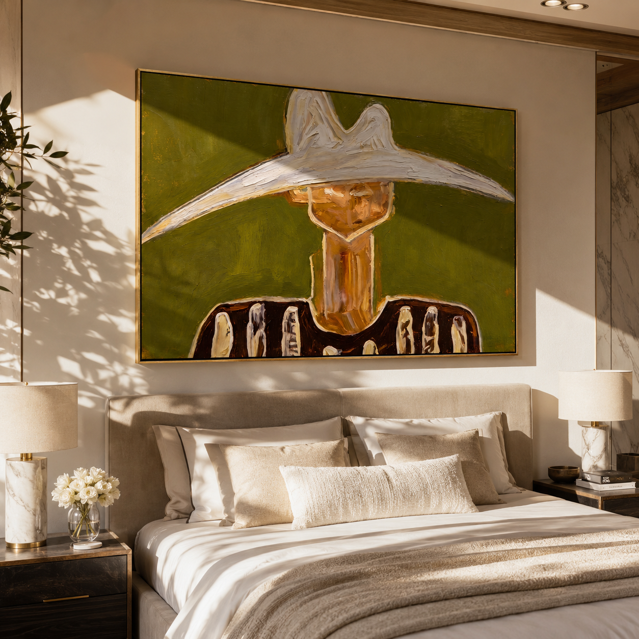 White Crown Meets Moss displayed as a modern room focal point