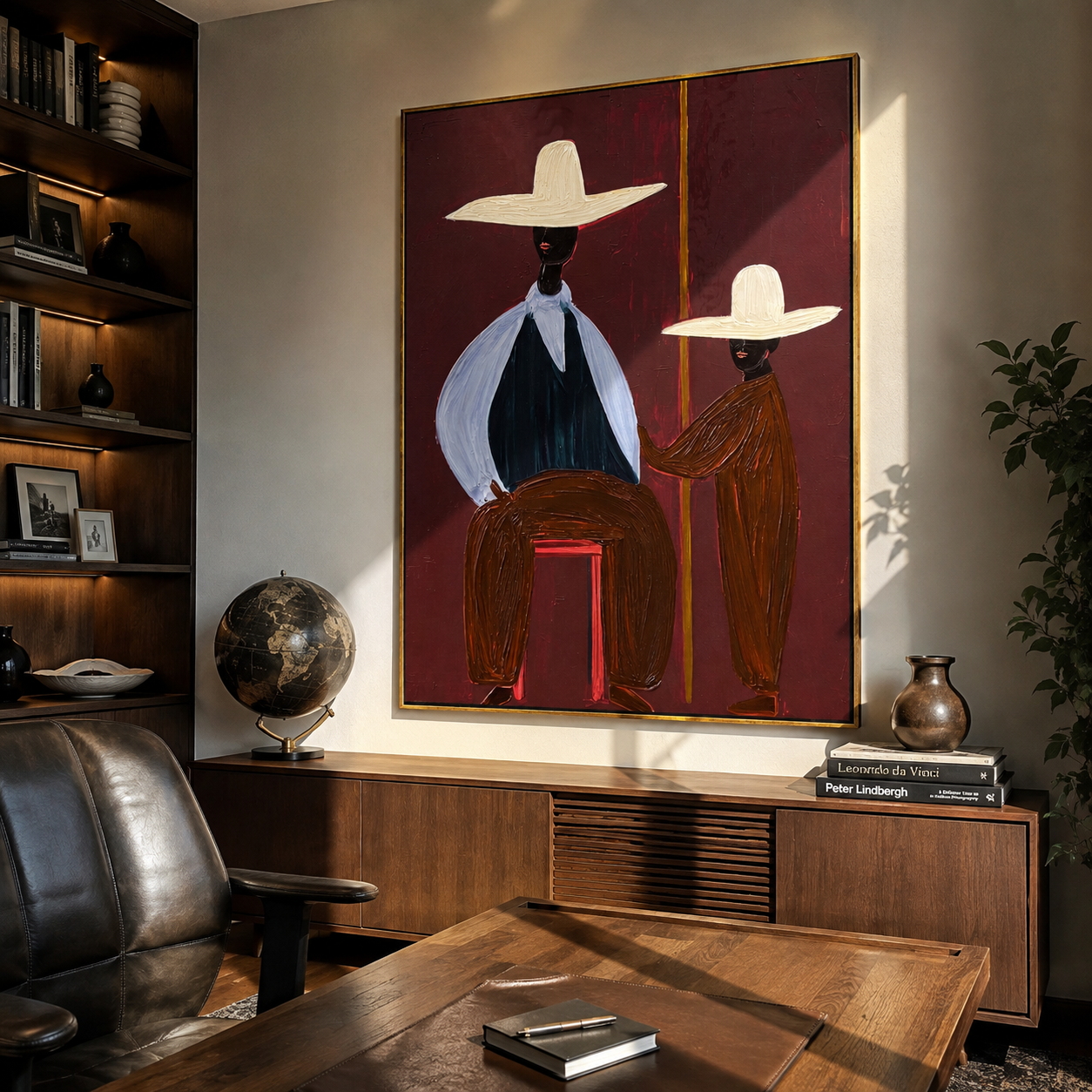 Two Brims Share Burgundy displayed as a modern room focal point