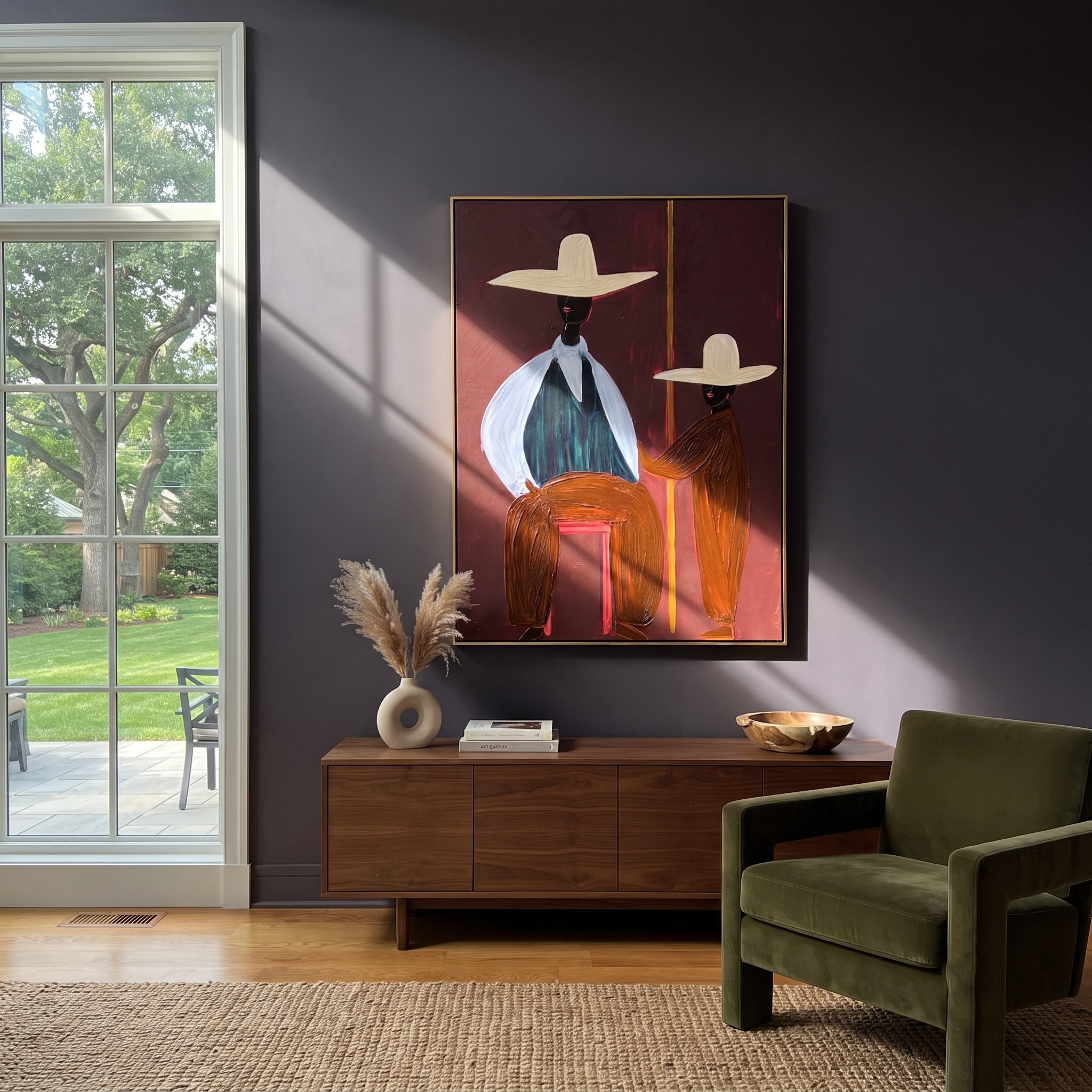Two Brims Share Burgundy styled in a layered residential interior