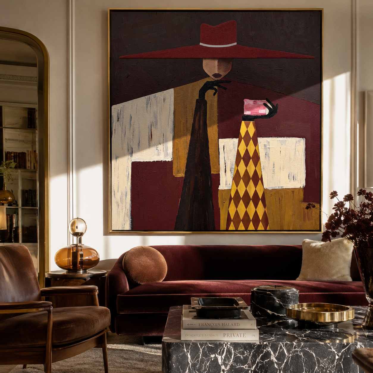 Red Crown Serves Gold displayed in a warm contemporary interior