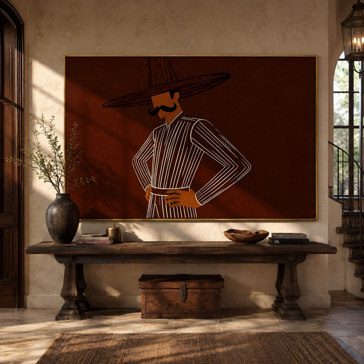 Brown Stripes Hold Pose displayed in a warm contemporary interior