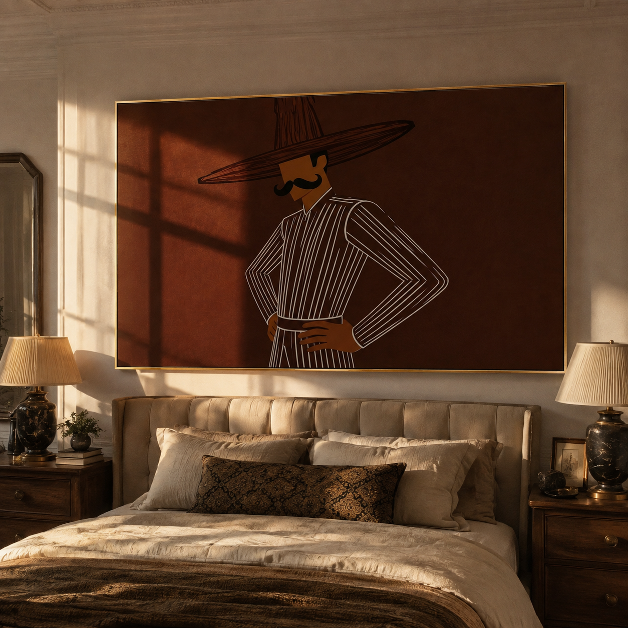 Brown Stripes Hold Pose styled with neutral modern furnishings