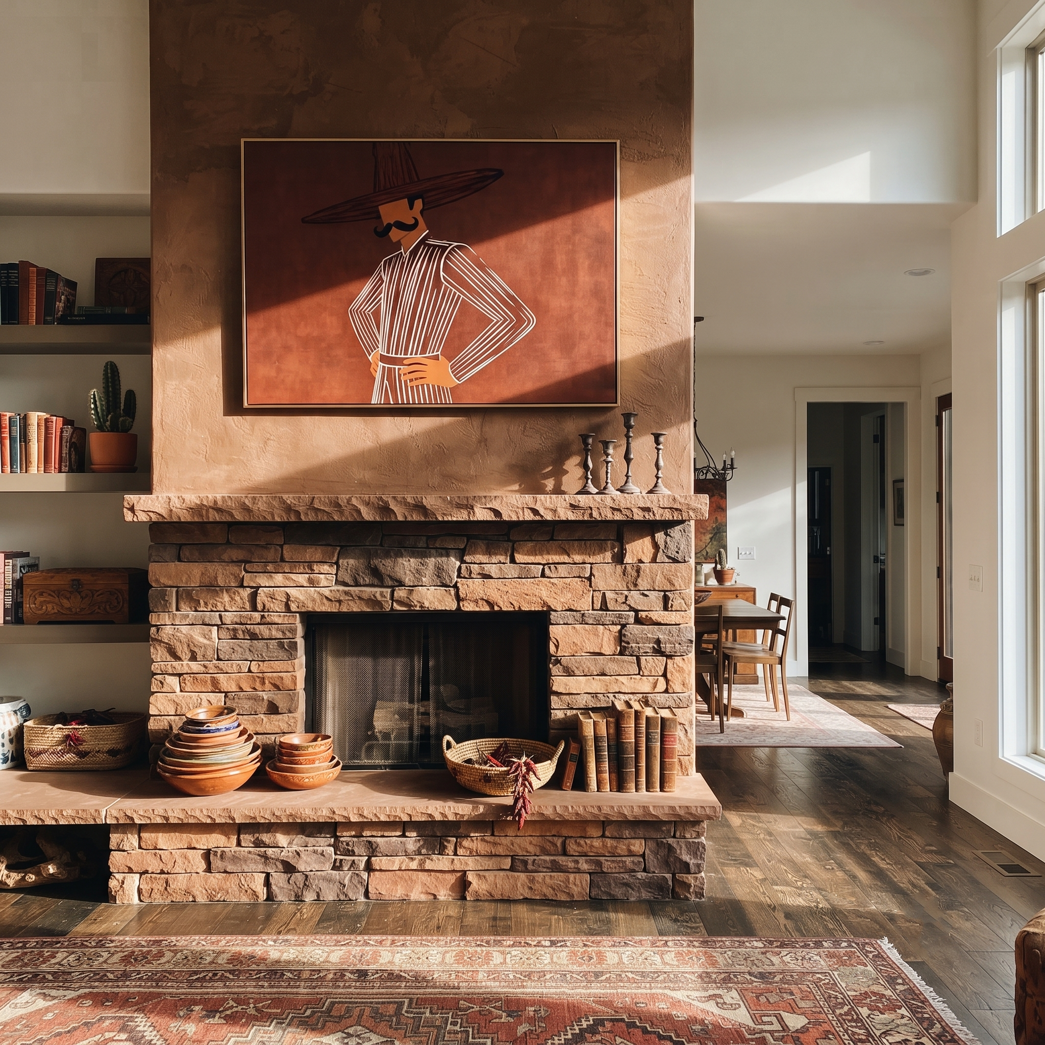 Brown Stripes Hold Pose presented above a contemporary console