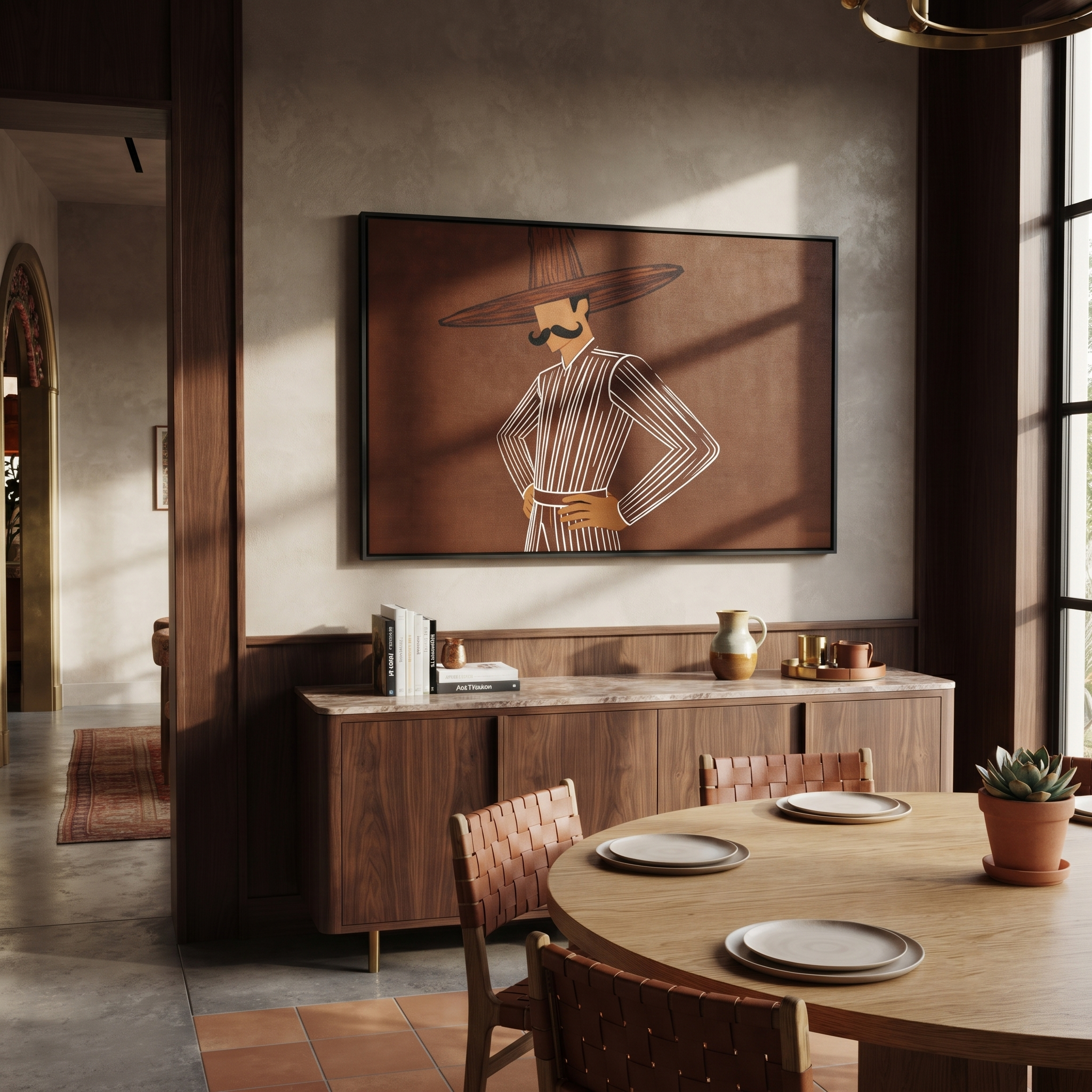 Brown Stripes Hold Pose displayed as a modern room focal point