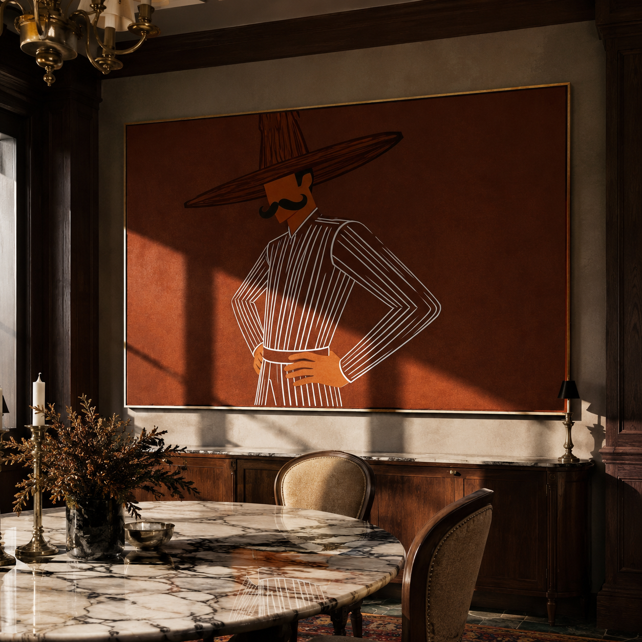 Brown Stripes Hold Pose styled in a layered residential interior