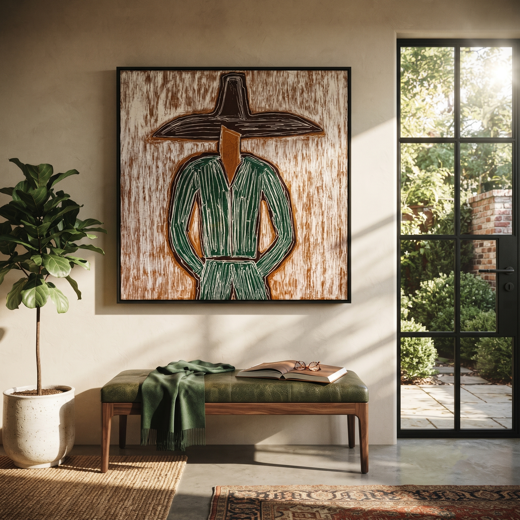 Green Lines Face Earth styled with neutral modern furnishings