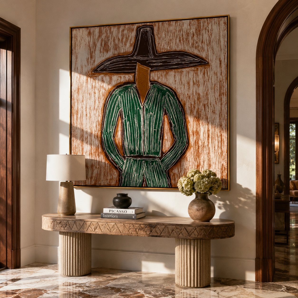 Green Lines Face Earth displayed as a modern room focal point
