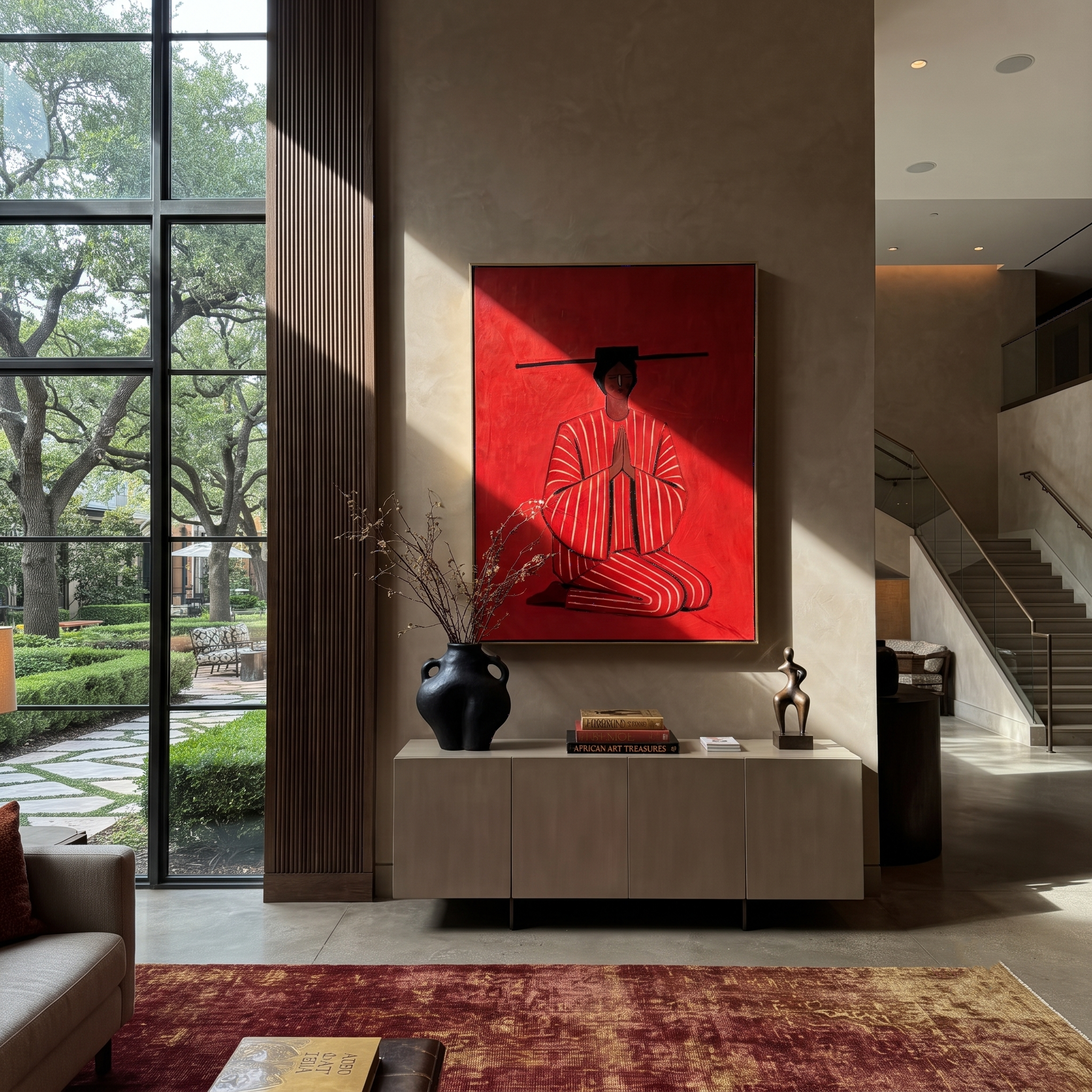 Red Silence Bows Down presented above a contemporary console