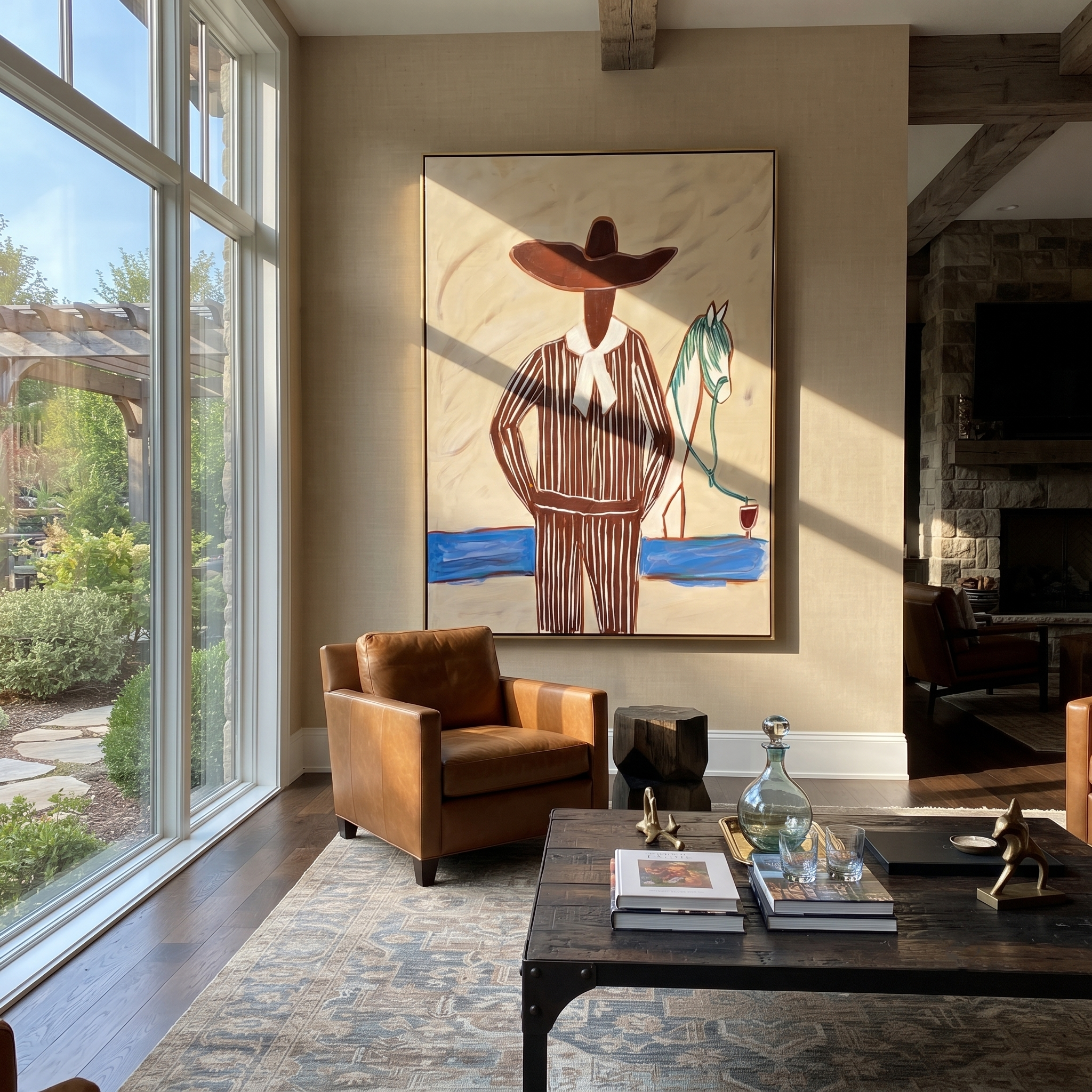 Brown Brim Walks Water styled with neutral modern furnishings