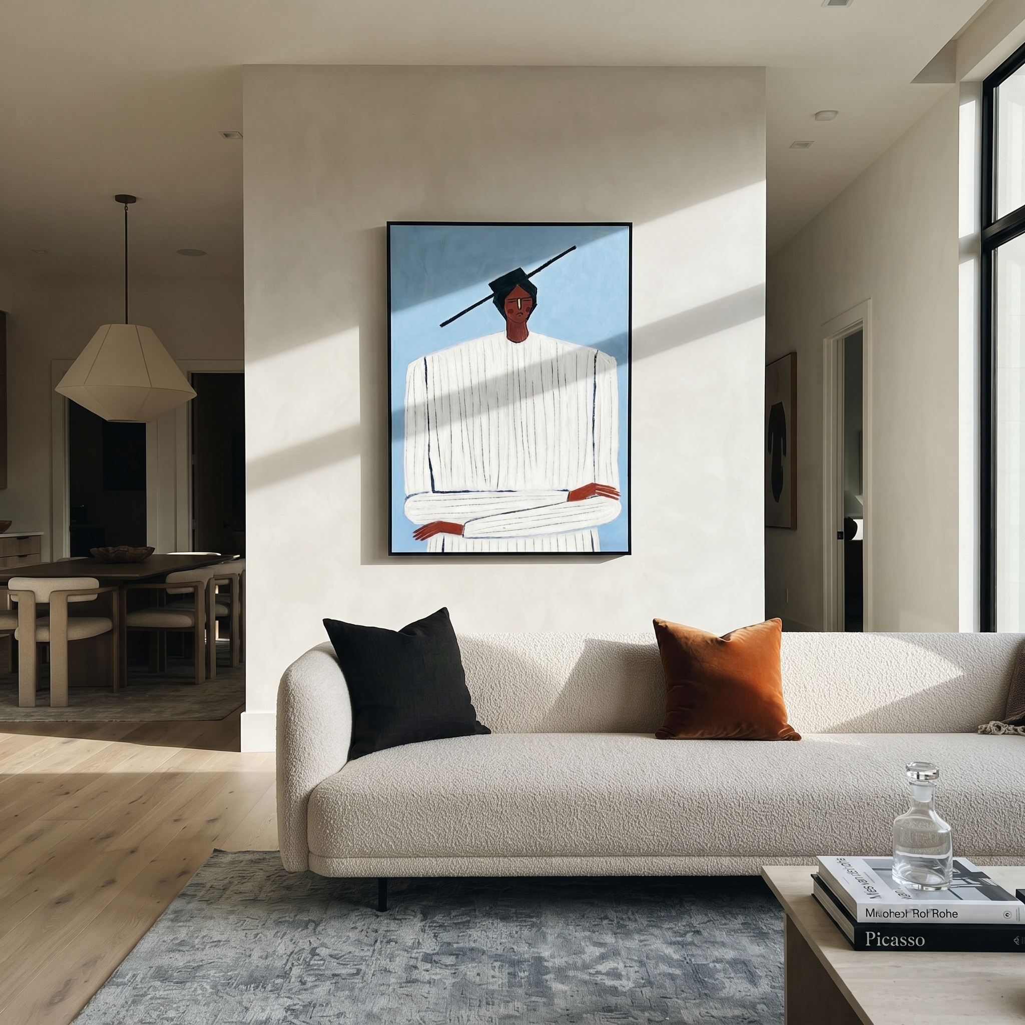White Lines Meet Sky styled with neutral modern furnishings