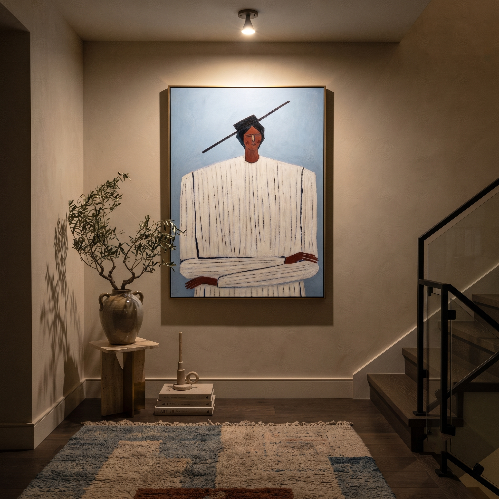 White Lines Meet Sky displayed as a modern room focal point