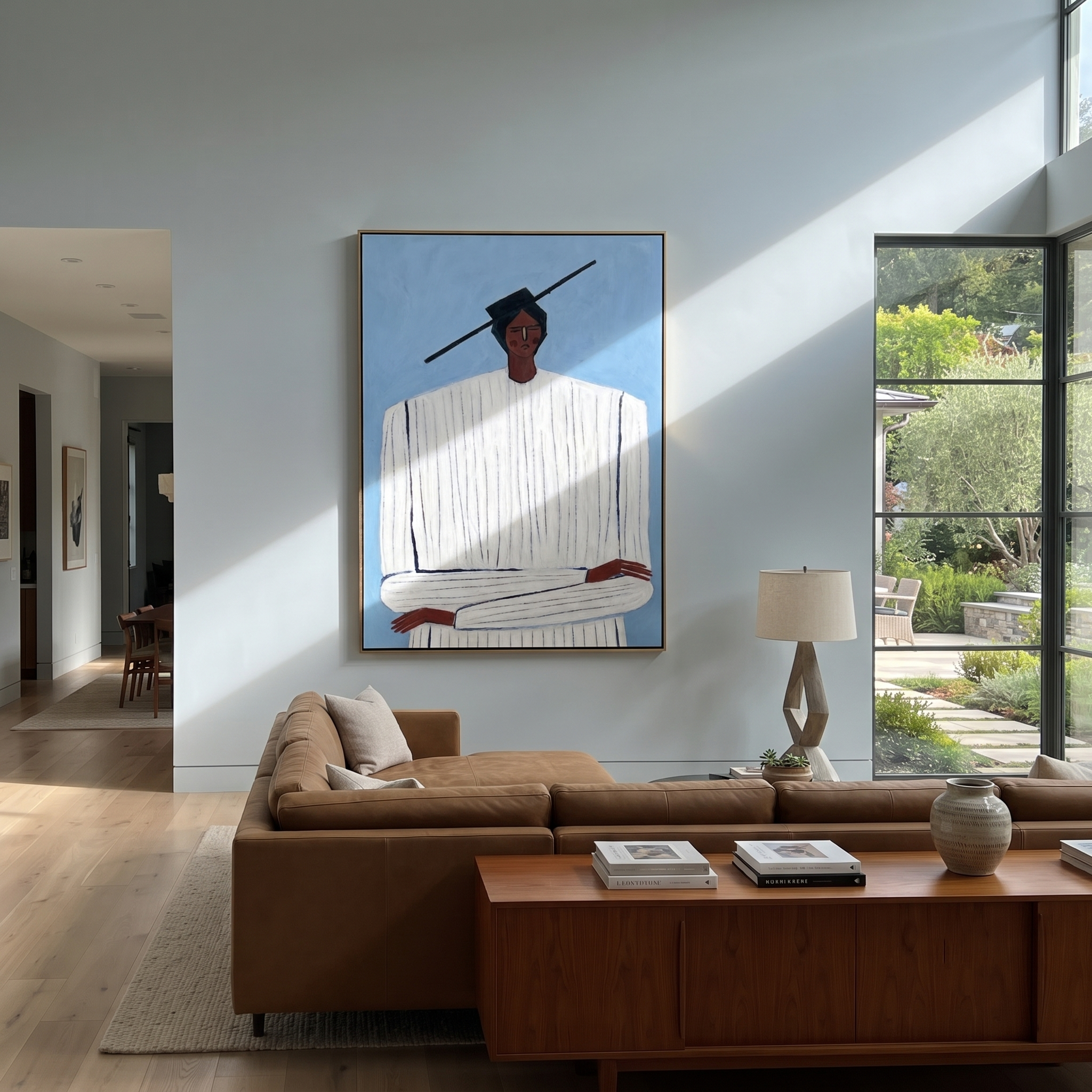 White Lines Meet Sky styled in a layered residential interior