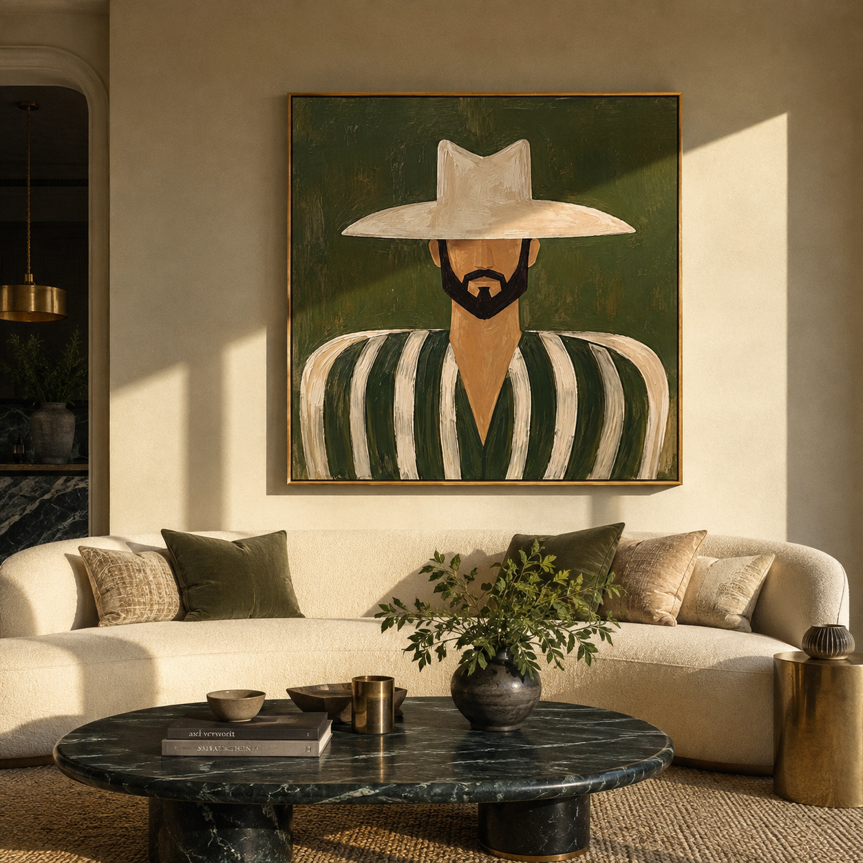 White Brim Guards Moss displayed in a warm contemporary interior