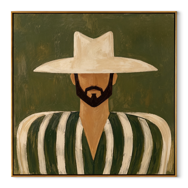 White Brim Guards Moss – Bearded Green Stripe Figure Painting | Mid-Century Modern Square Wall Art