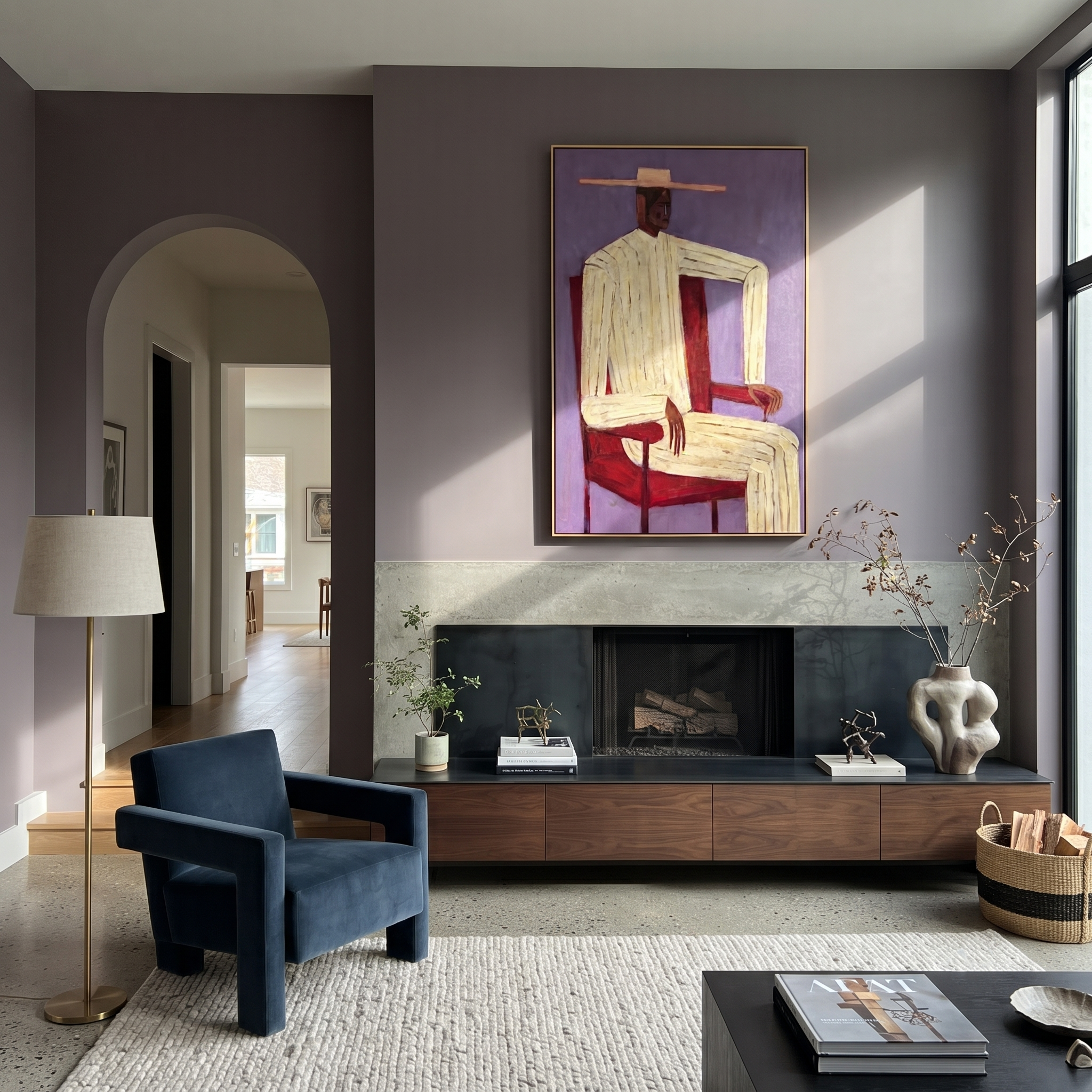 Cream Angles Sit Violet styled in a layered residential interior