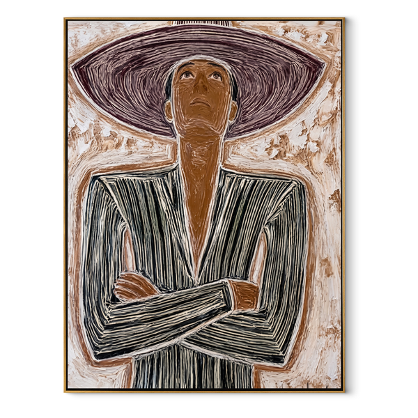 Wide Brim Frames Resolve – Etched Woman Looking Up Painting | Mid-Century Modern Vertical Wall Art