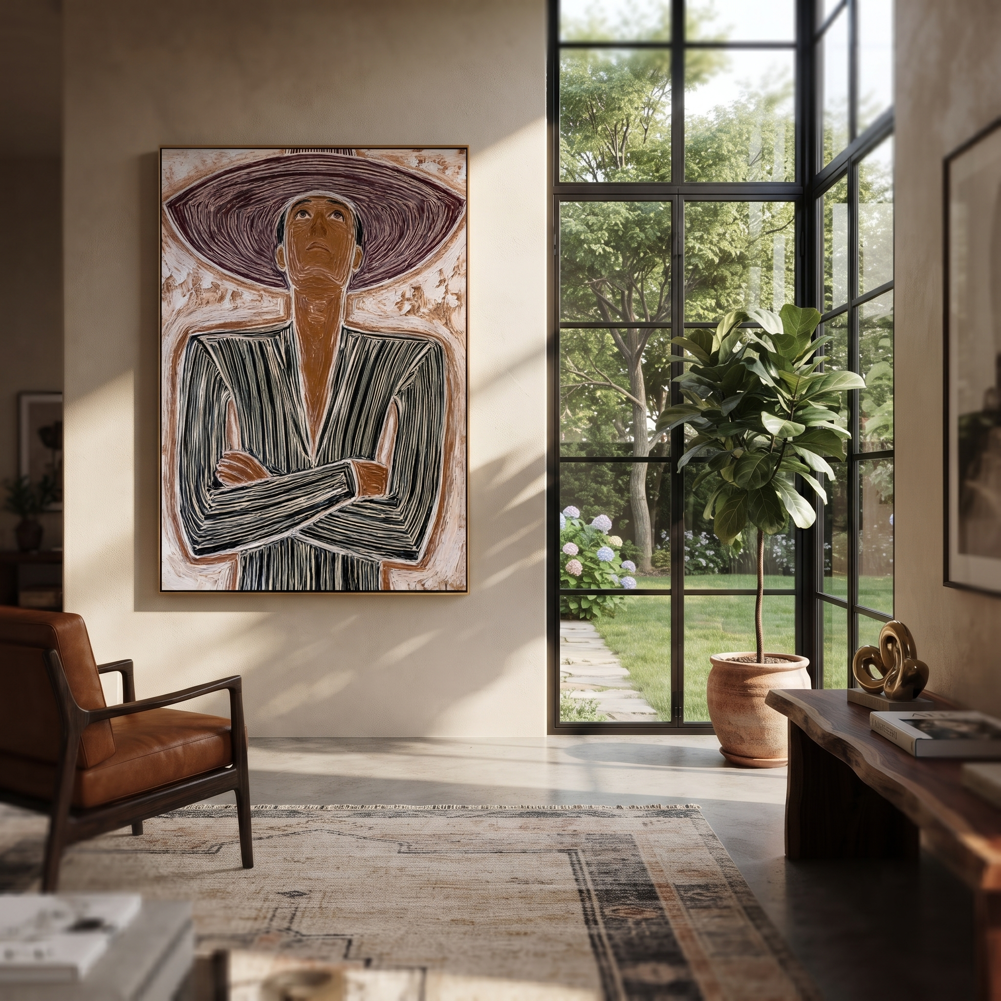 Wide Brim Frames Resolve styled with neutral modern furnishings