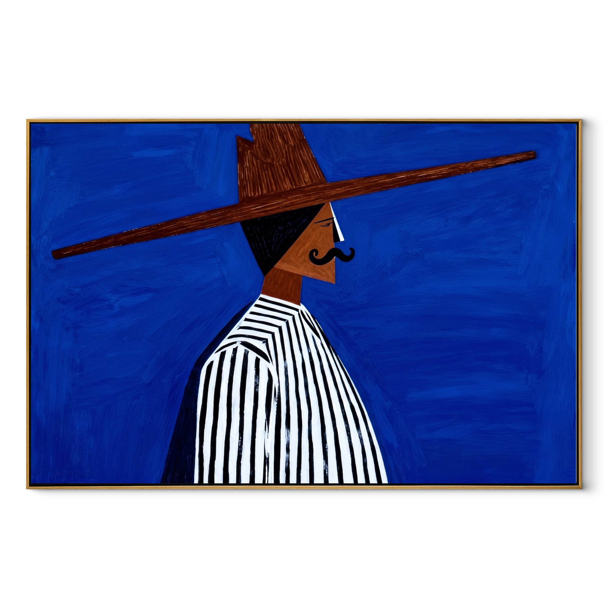 Cobalt Profile Crosses Night abstract figurative textured painting, horizontal canvas artwork