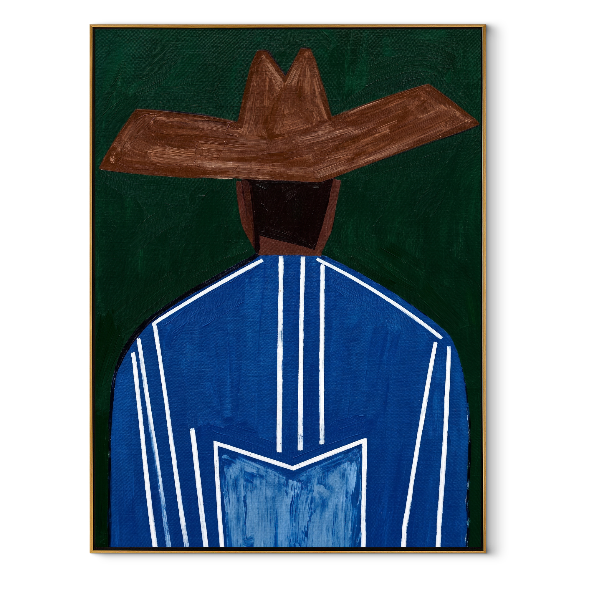 Blue Back Holds Green abstract figurative textured painting, vertical canvas artwork