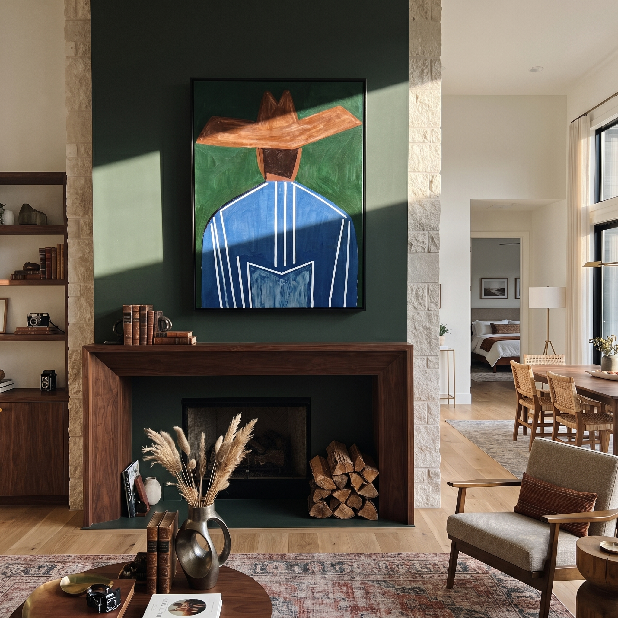 Blue Back Holds Green styled in a layered residential interior