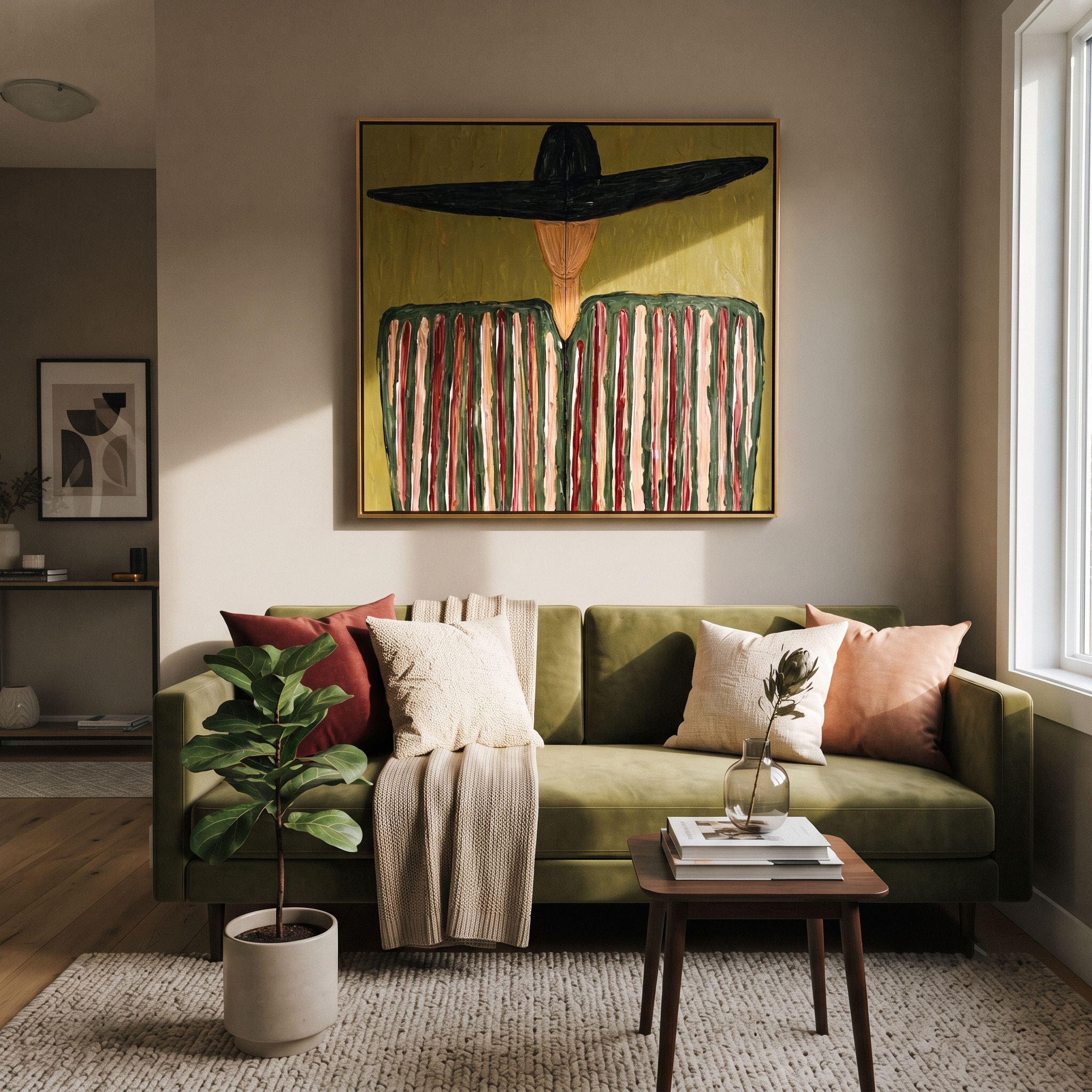 Black Brim Crowns Stripes displayed in a warm contemporary interior