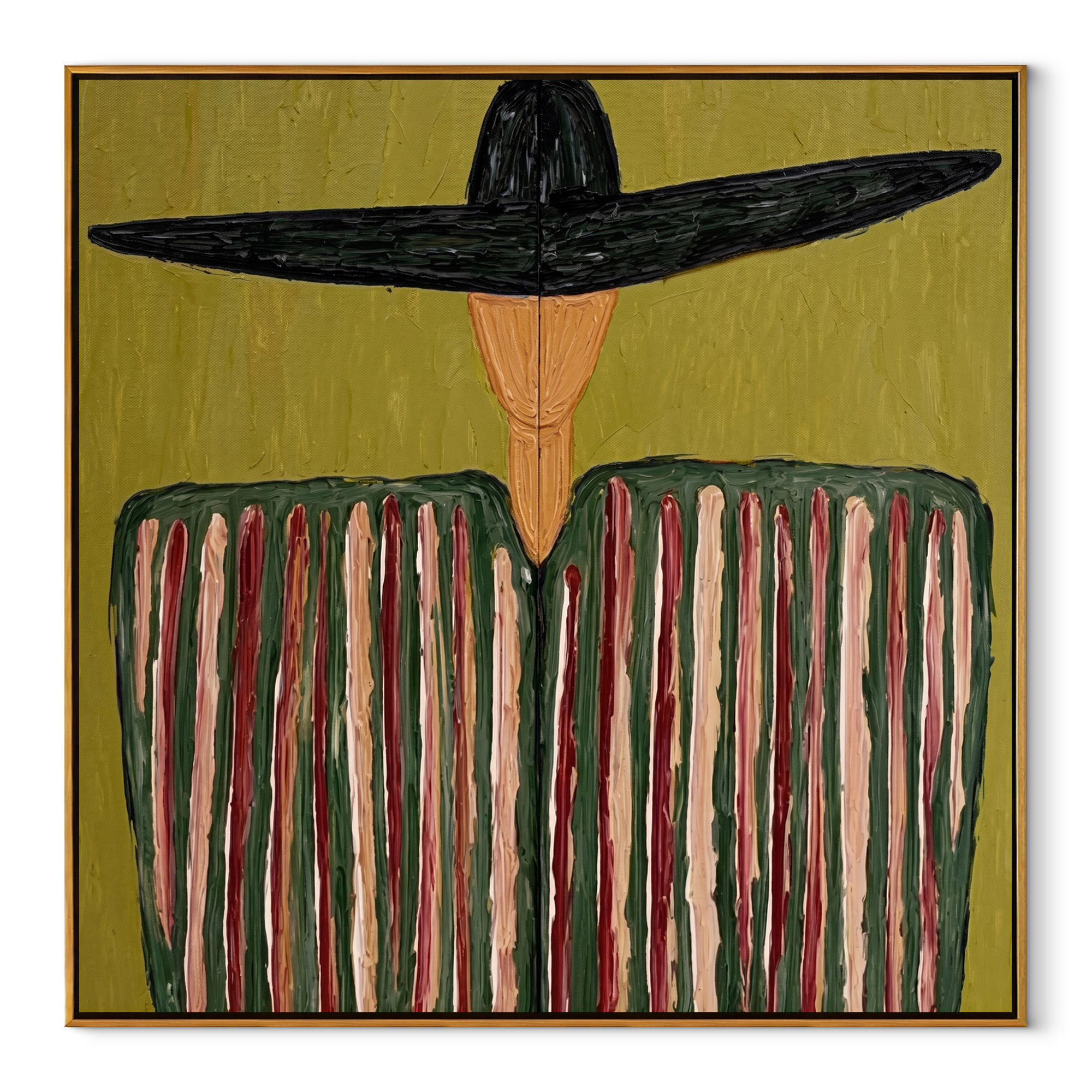 Black Brim Crowns Stripes abstract figurative textured painting, square canvas artwork