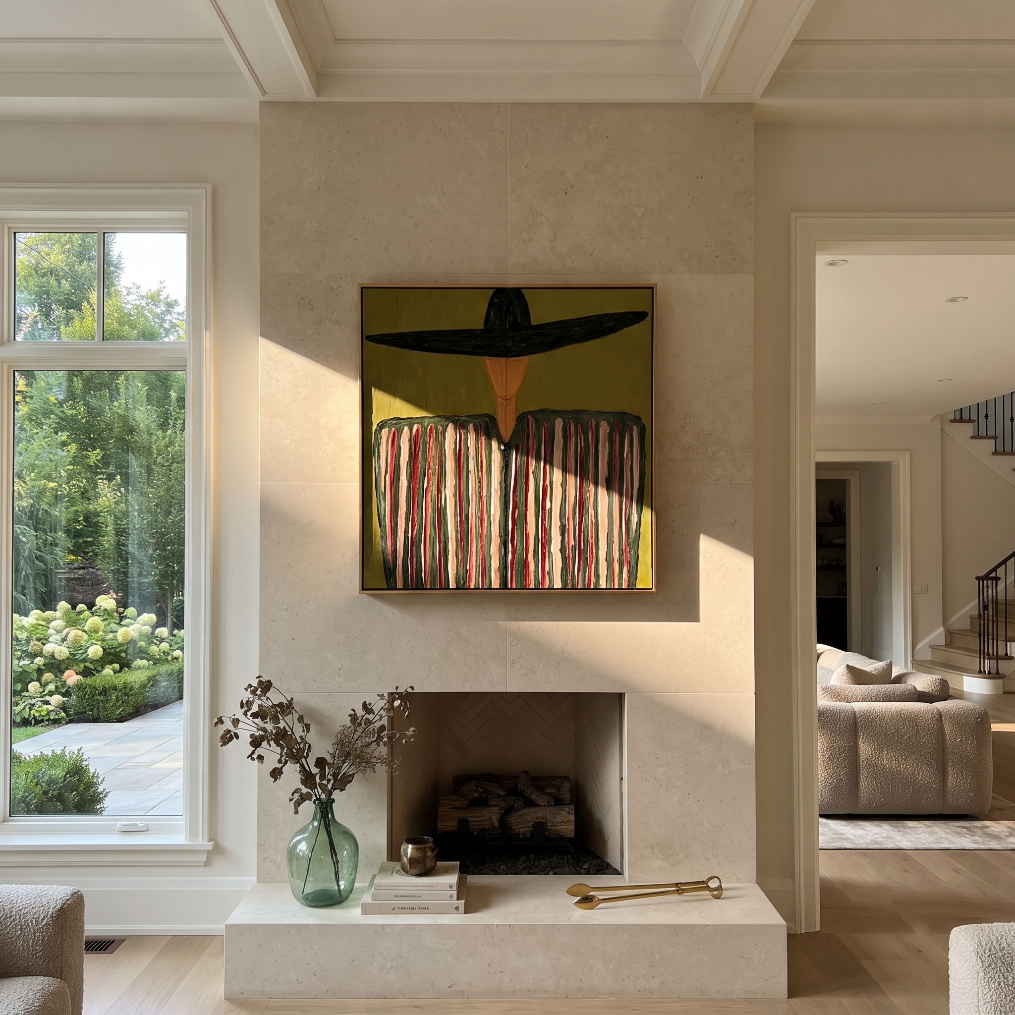 Black Brim Crowns Stripes styled with neutral modern furnishings