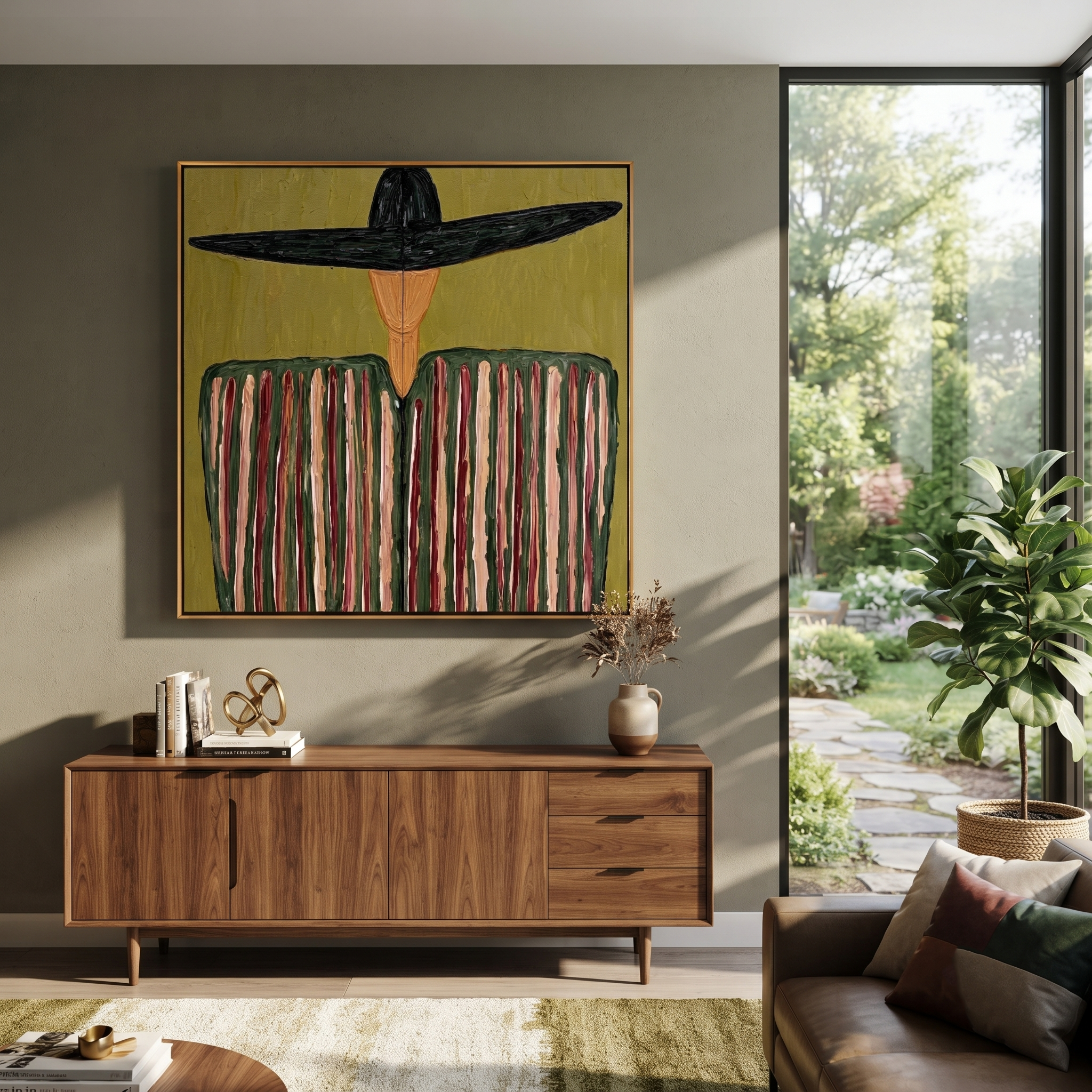 Black Brim Crowns Stripes presented above a contemporary console