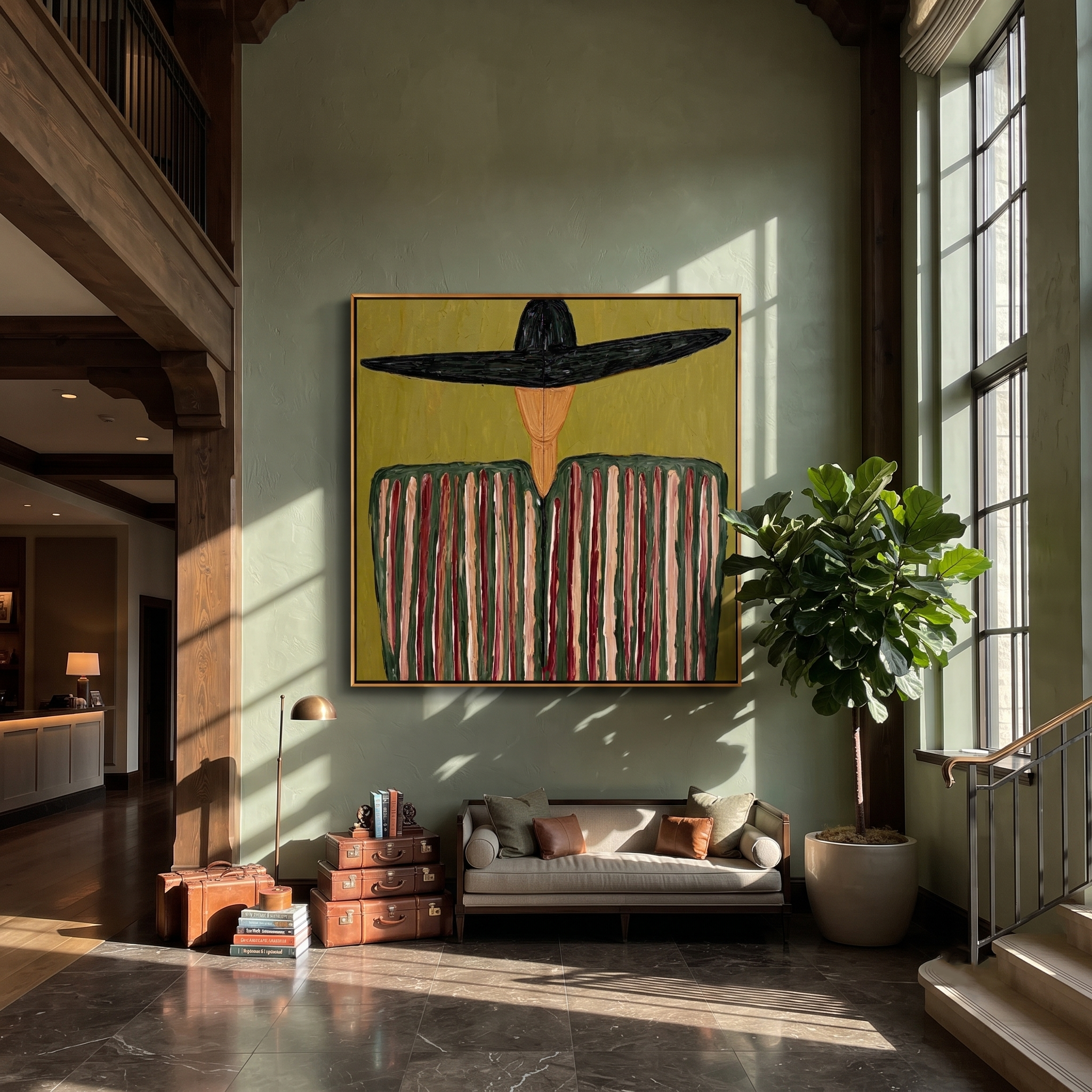 Black Brim Crowns Stripes styled in a layered residential interior