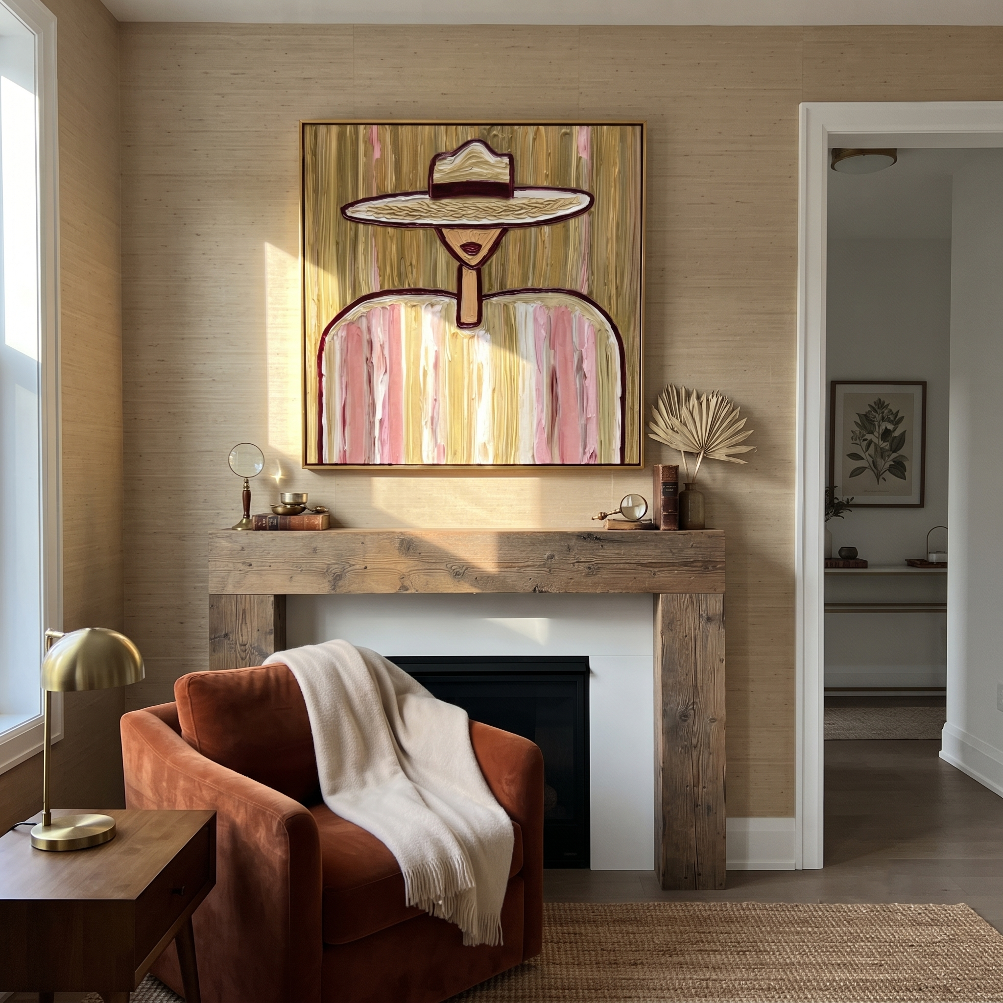 Pink Lines Hold Gold presented above a contemporary console