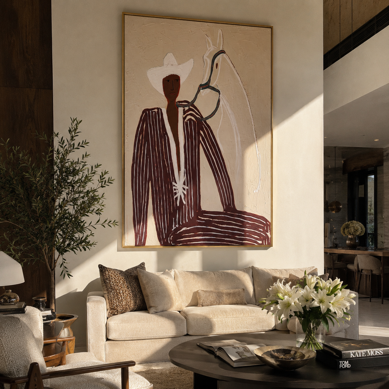 White Rider Shares Sand displayed in a warm contemporary interior