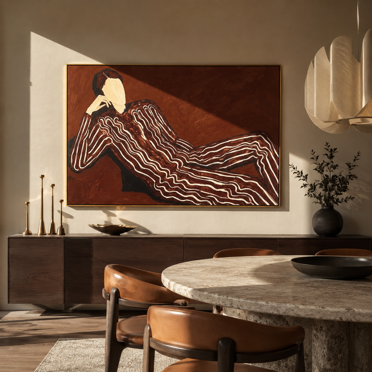Brown Waves Rest Sideways displayed in a warm contemporary interior