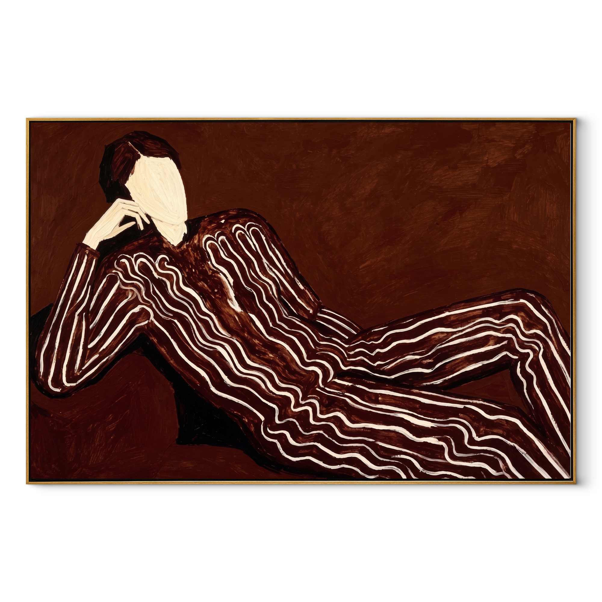 Brown Waves Rest Sideways abstract figurative textured painting, horizontal canvas artwork
