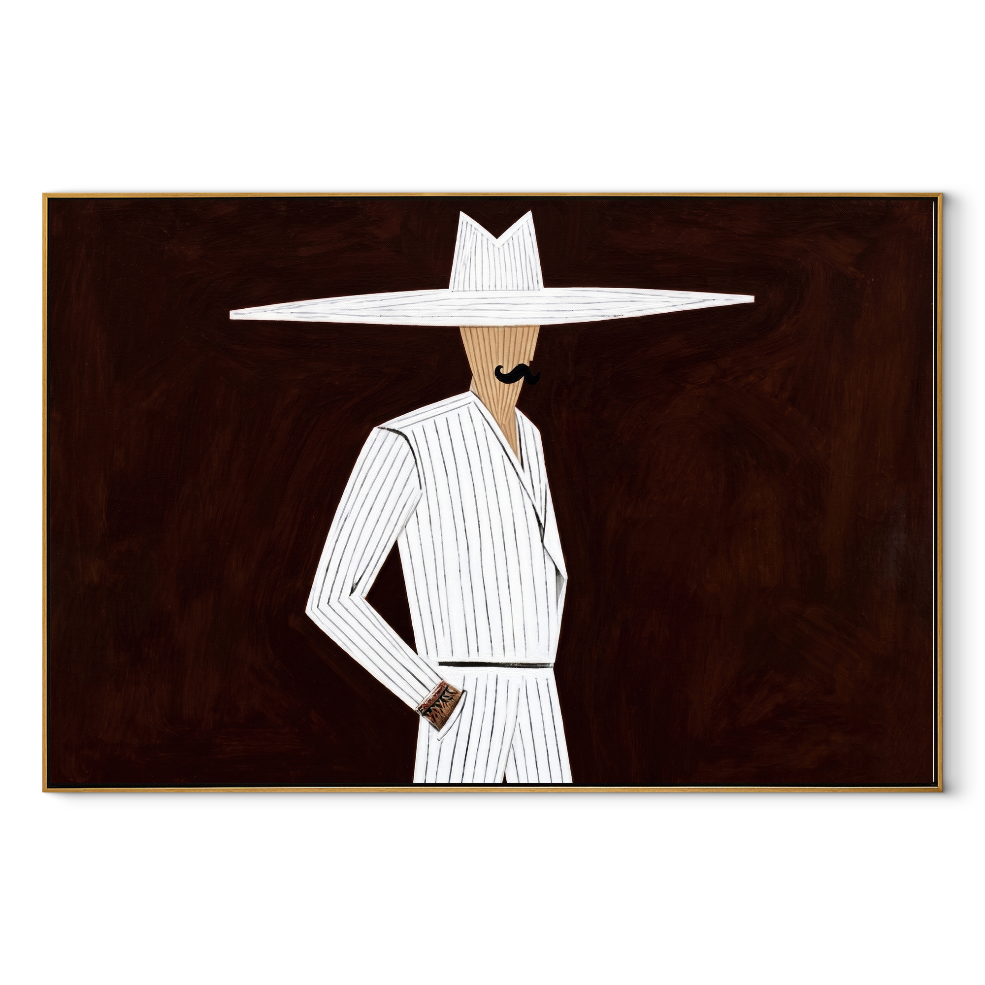 White Suit Cuts Umber abstract figurative textured painting, horizontal canvas artwork
