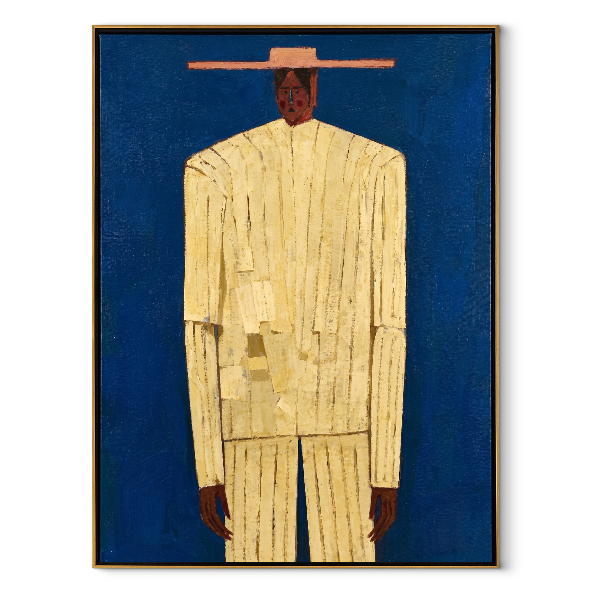 Cobalt Holds Cream Figure abstract figurative textured painting, vertical canvas artwork