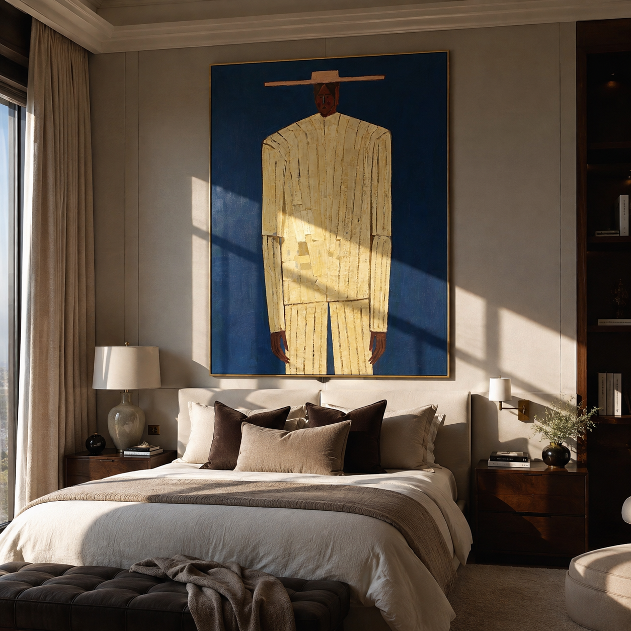 Cobalt Holds Cream Figure presented above a contemporary console