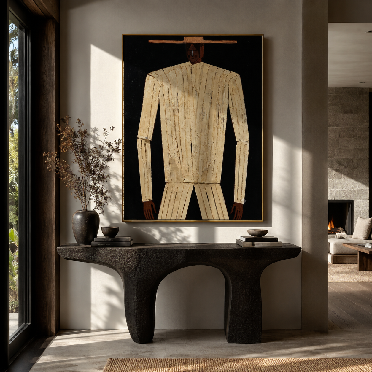 Cream Figure Emerges Night displayed in a warm contemporary interior